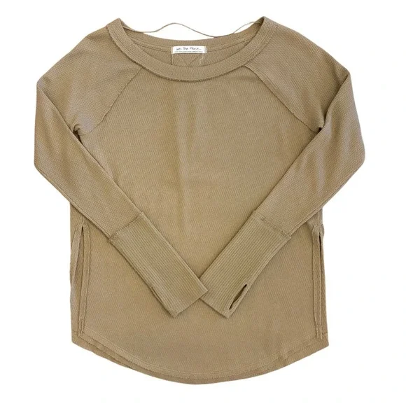We The Free Thermal Top XS Olive Green Waffle Knit Grunge Indie Oversized Tunic - Picture 2 of 11